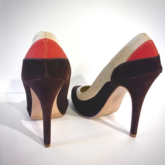 Yoki Joana Heels - Brown, beige and orange Faux Suede 4.5" heel - Picture 2 of 4